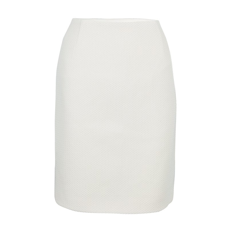 Pre Owned Moschino Couture Cream Crochet Wool Skirt M