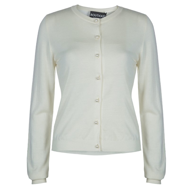 Pre Owned Moschino Boutique Cream Long Sleeve Buttondown Wool Cardigan M