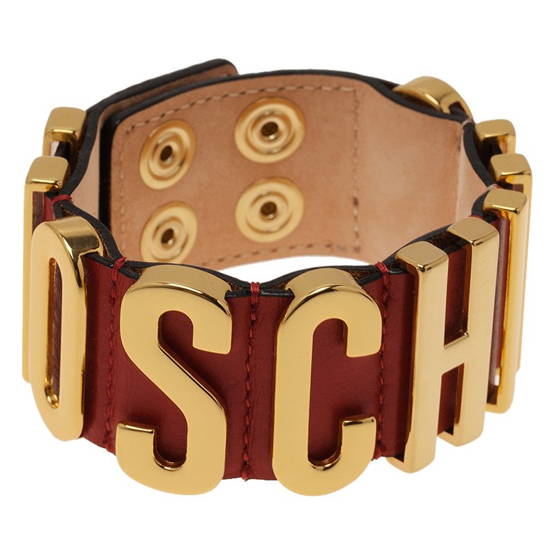 Moschino Logo Red Leather Bracelet