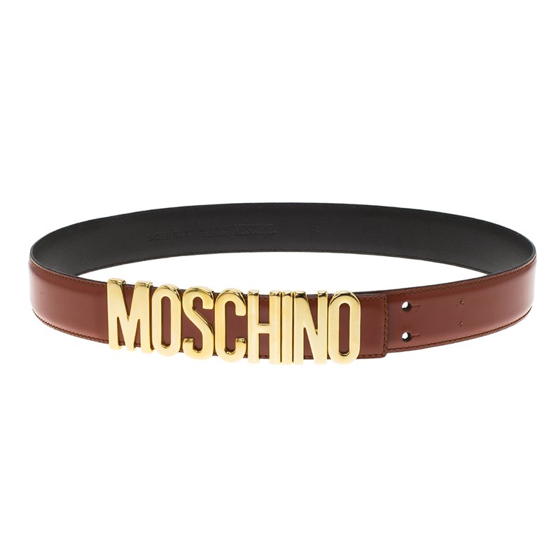 Moschino Brown Leather Logo Belt 105 CM 
