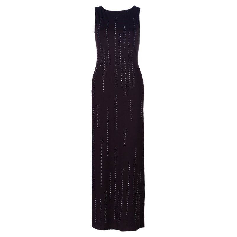 Moschino Brown Jeweled Maxi Dress M