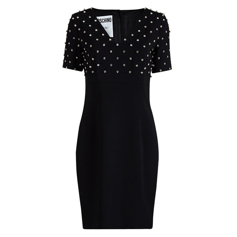 Pre Owned Moschino Couture Black Crystal Embellished Short Sleeve Dress M