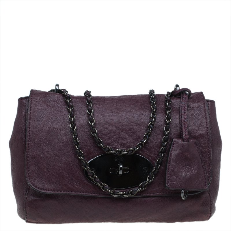 Mulberry Plum Snake Embossed Leather Small Lily Shoulder Bag