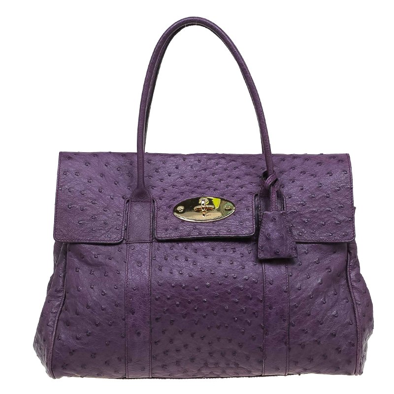 Pre Owned Mulberry Purple Ostrich Leather Bayswater Satchel
