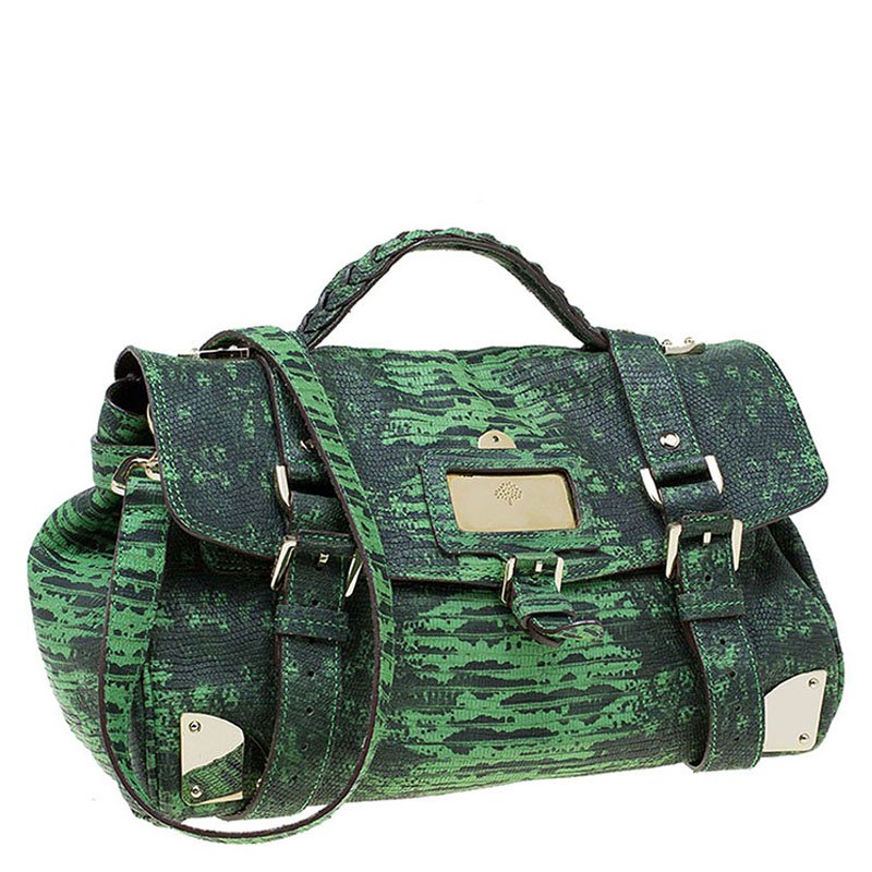 Pre Owned Mulberry Green Lizard Embossed Leather Alexa Shoulder Bag