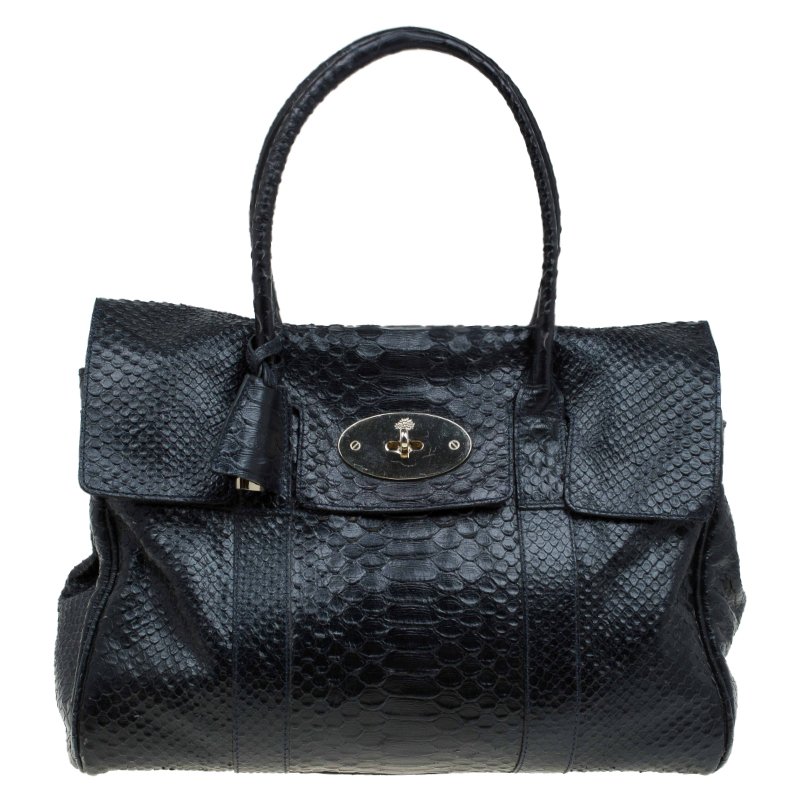 Mulberry Black Silky Snake Shine Print Leather Bayswater Satchel