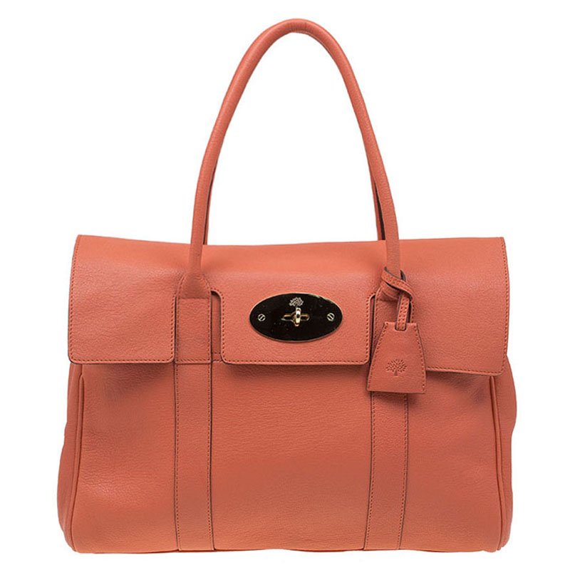 Pre Owned Mulberry Orange Leather Bayswater Satchel