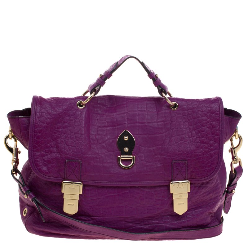 Mulberry Purple Croc Embossed Leather Tillie Satchel