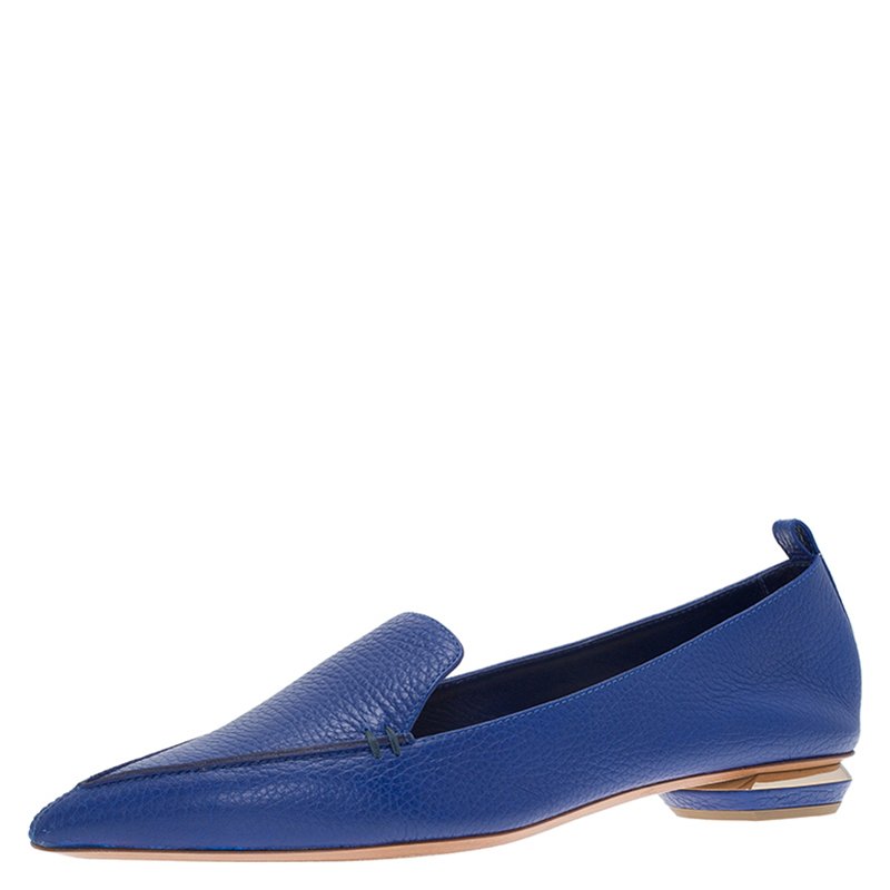 Pre Owned Nicholas Kirkwood Blue Textured Leather Beya Pointed Toe Loafers Size 40.5