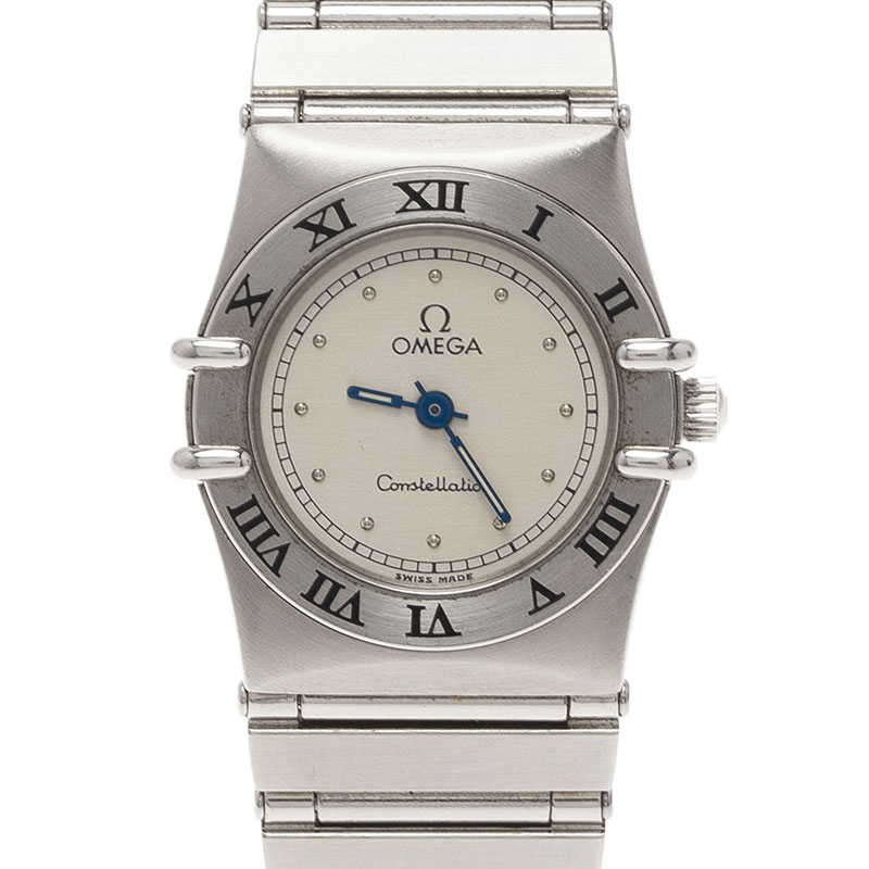 Pre Owned Omega Cream Stainless Steel and 18K White Gold Constellation 6168 Women's Wristwatch 23MM