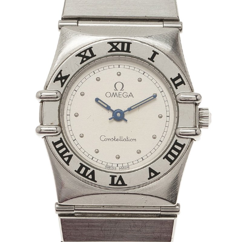 Pre Owned Omega Cream Stainless Steel and 18K White Gold Constellation 6168 Women's Wristwatch 23MM