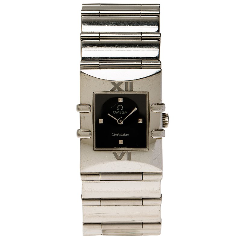 Omega Black Stainless Steel Constellation Quadrella Women's Wristwatch 20MM