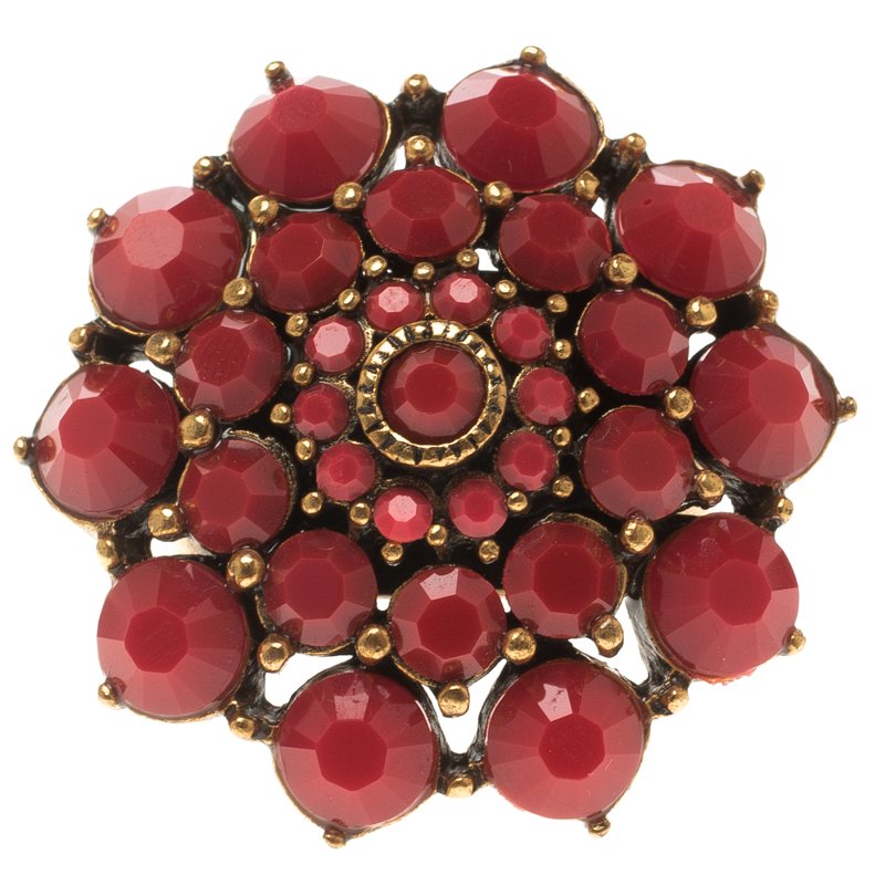 Oscar de la Renta Red Resin Flower Dome Ring Size 54.5