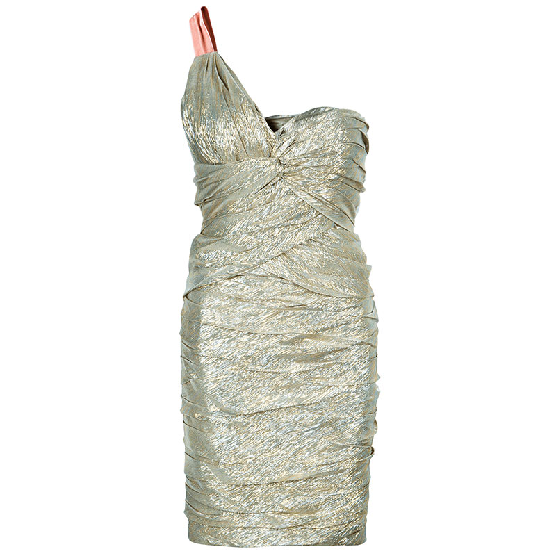 مملوكة مسبقًا Oscar de la Renta Gold One Shoulder Dress M