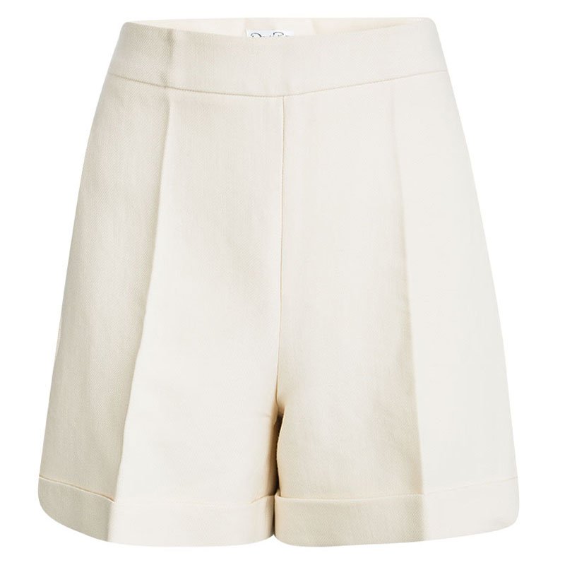 Pre Owned Oscar De La Renta Cream Wool High Waist Shorts S