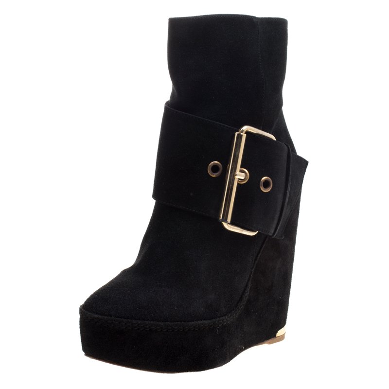 Paloma Barceló Black Suede Annapurna Wedge Ankle Boots Size 37