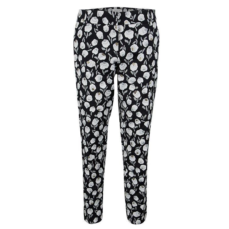 Pre Owned Paul and Joe Black Floral Lurex Jacquard Tailored Trousers L