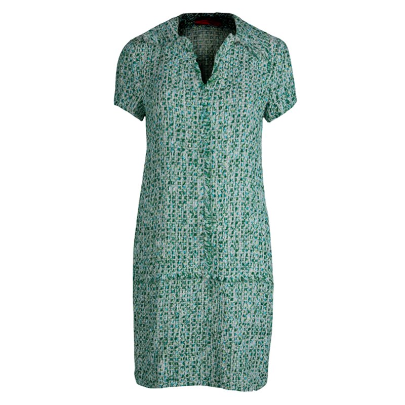 مملوكة مسبقًا CH by Carolina Herrera Green Textured Short Sleeve Shift Dress S
