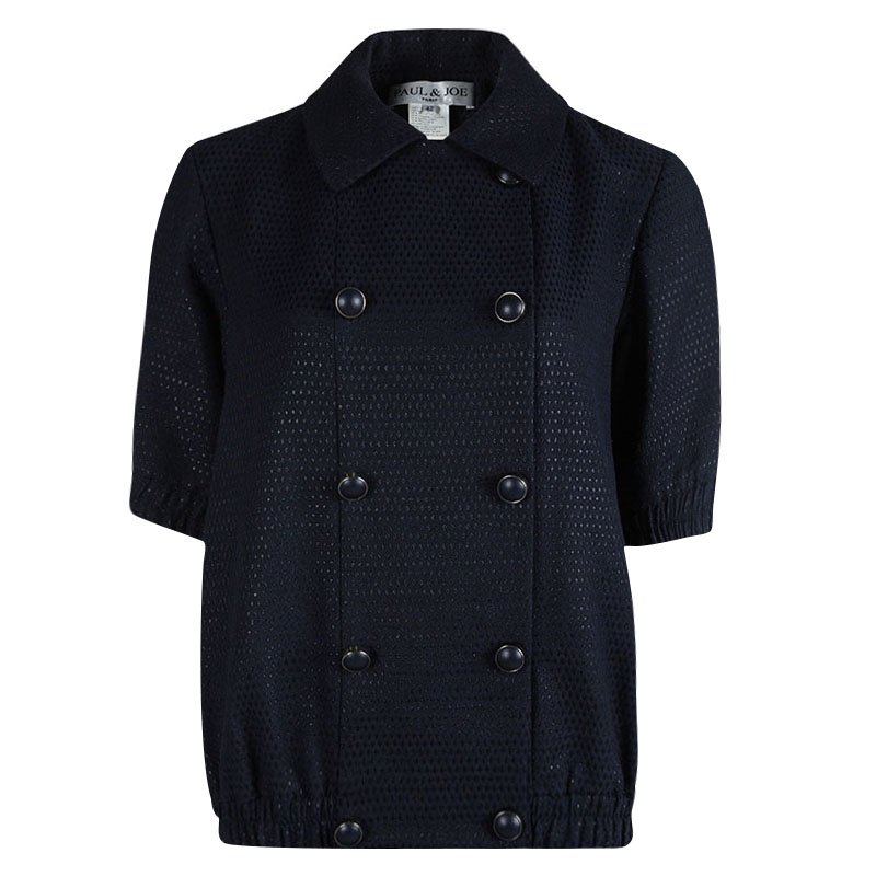 Paul And Joe Navy Blue Jacquard Double Breasted Jacket L