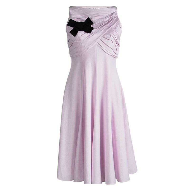 Pre Owned Paule Ka Pink Cotton Bow Detail Sleeveless Dress M