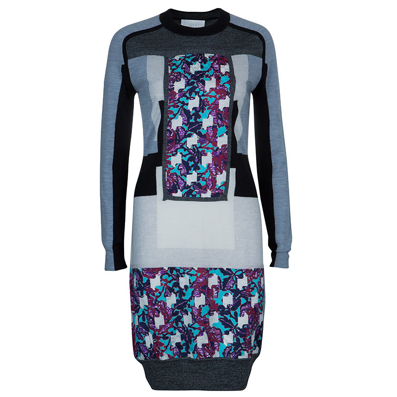 Pre Owned Peter Pilotto Grey Printed Long Sleeve Dress S