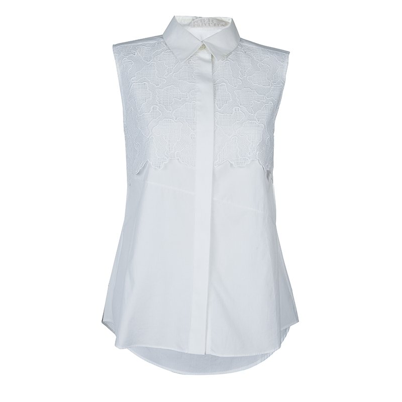 Pre Owned Peter Pilotto White Lace Detail Sleeveless Eero Blouse M