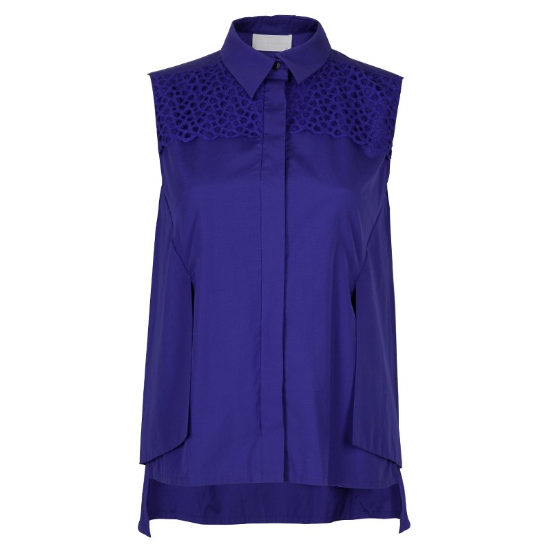Pre Owned Peter Pilotto Blue Broderie Anglaise Sleeveless Shirt S