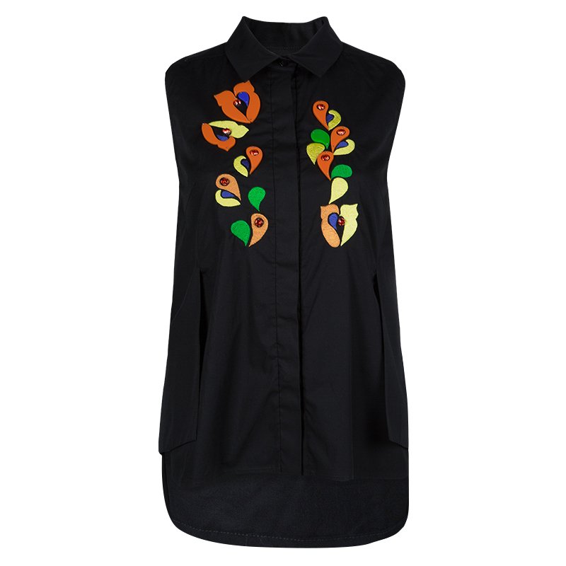 Peter Pilotto Black Embroidered Sleeveless Top S
