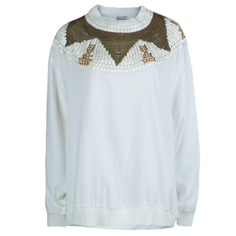 Pre Owned بلوزة فيلوسوفي دي البيرتا فيريتي برقبة مستديرة مزخرفة أكمام طويلة M