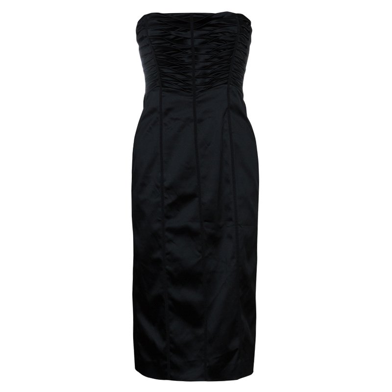 Pre Owned Philosophy di Alberta Ferretti Black Strapless Satin Dress M