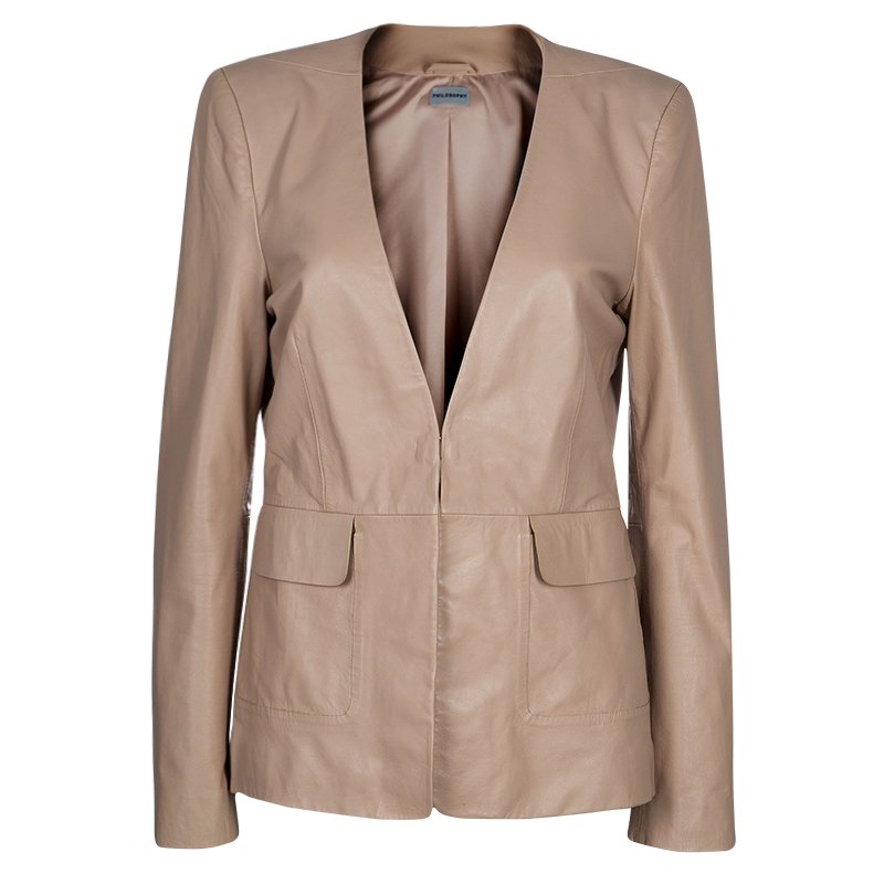 Pre Owned Philosophy Beige Leather Blazer M