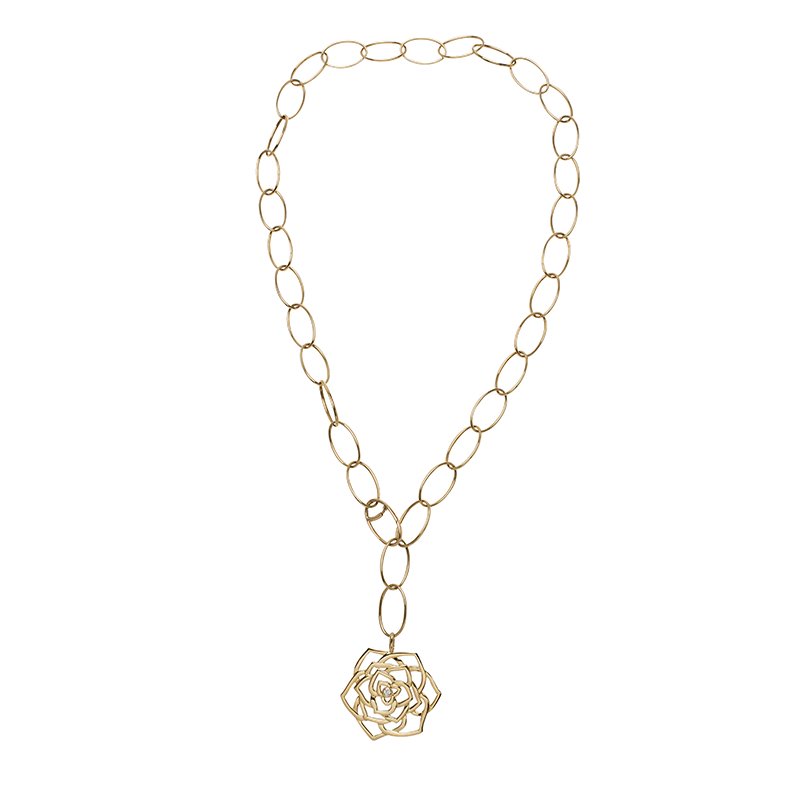 Pre Owned Piaget Rose Diamond Yellow Gold Long Oval Chain Necklace