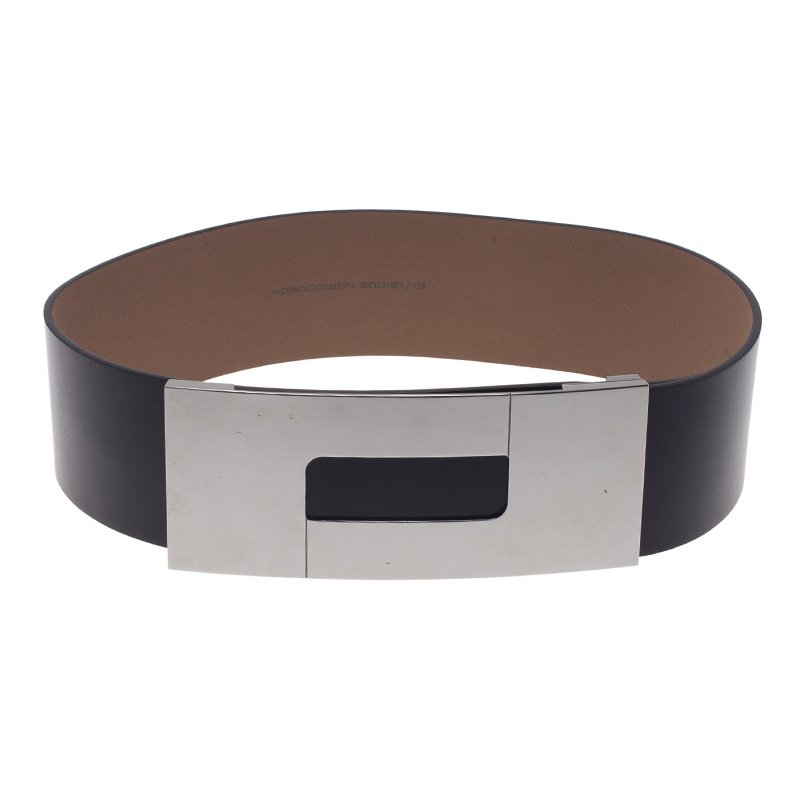 Porsche Design Black Leather Silver Logo Waist Belt 80CM