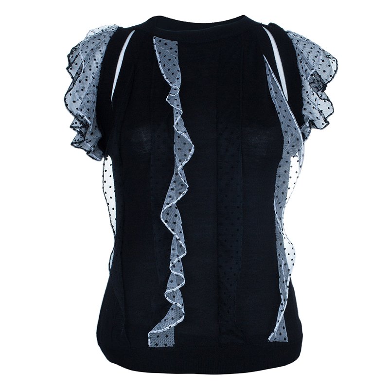 Prabal Gurung Polka Ruffle Chiffon Knit Top M
