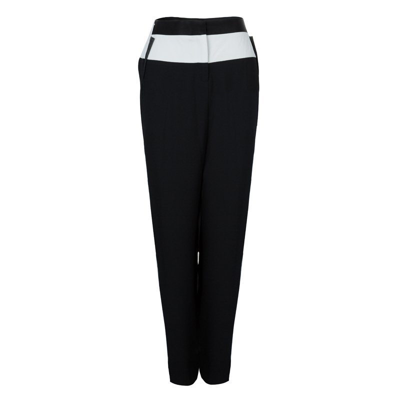 Prabal Gurung Monochrome Leather Trim Detail Trousers L