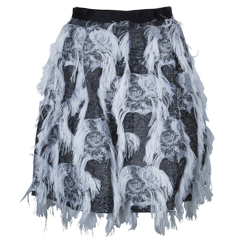 Prabal Gurung Grey Fringe Detail Skirt M