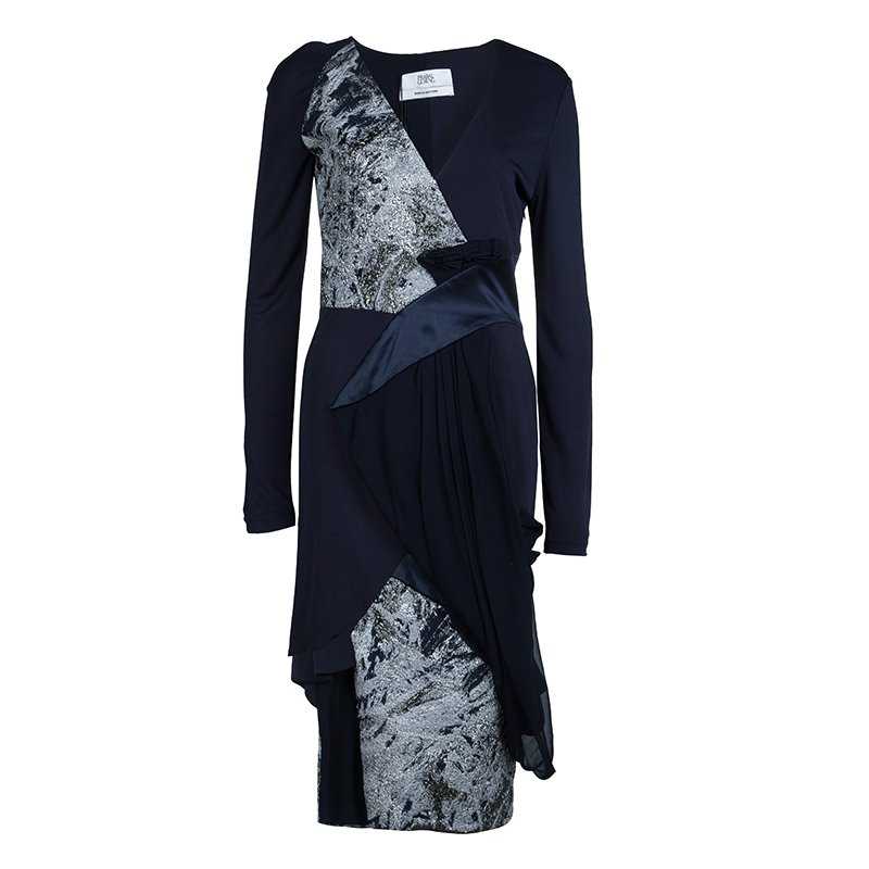 Prabal Gurung Navy Blue Brocade Detail Dress M