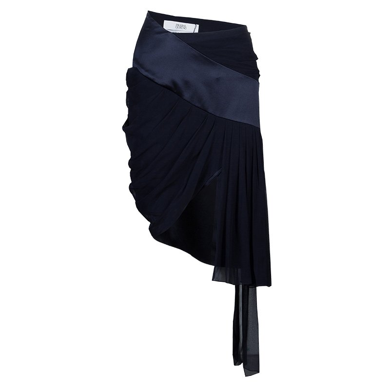Prabal Gurung Black Chiffon Draped Asymmetric Skirt M