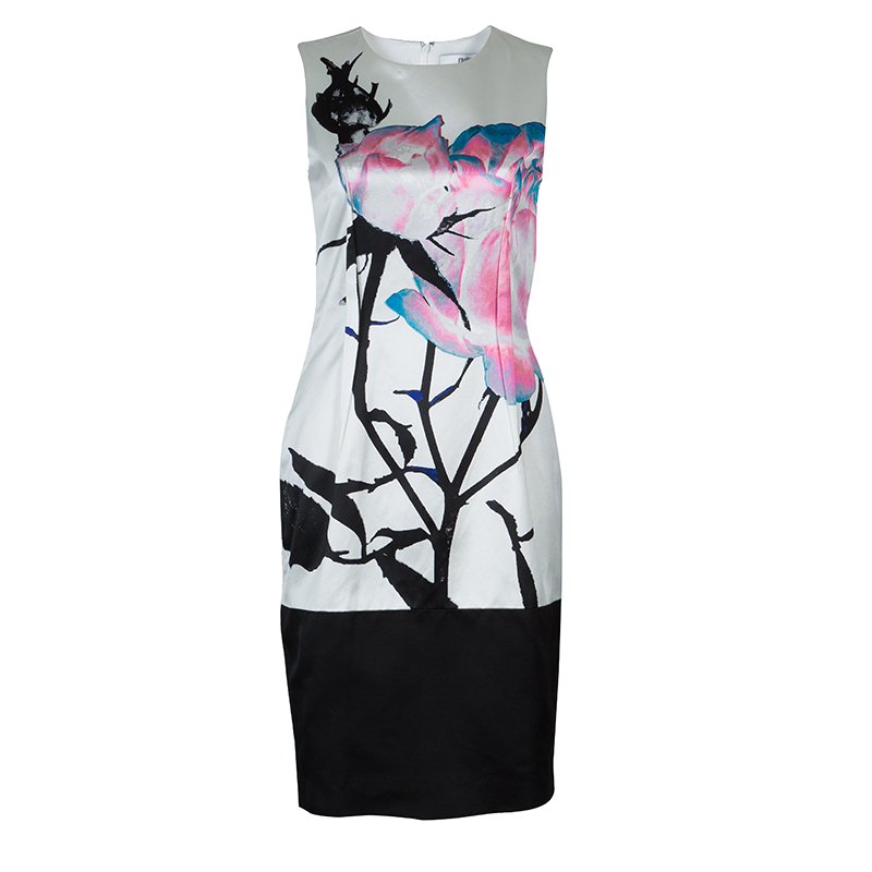 Prabal Gurung White Digital Floral Print Sleeveless Dress S