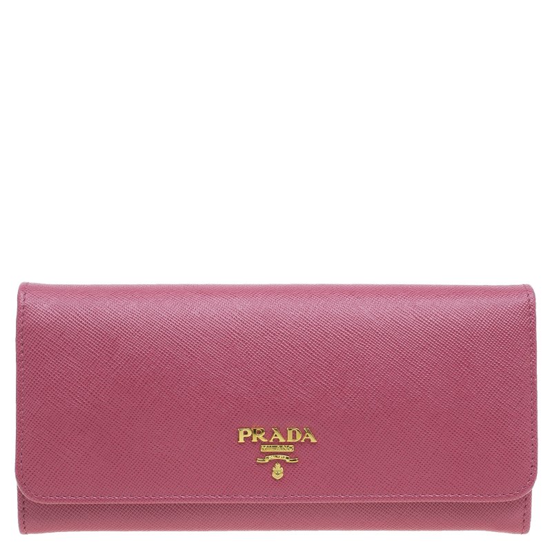 Prada Pink Saffiano Leather Continental Flap Wallet