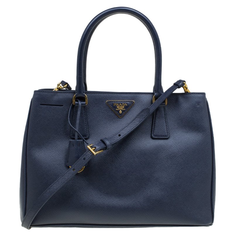 Pre Owned Prada Dark Blue Saffiano Lux Leather Small Tote