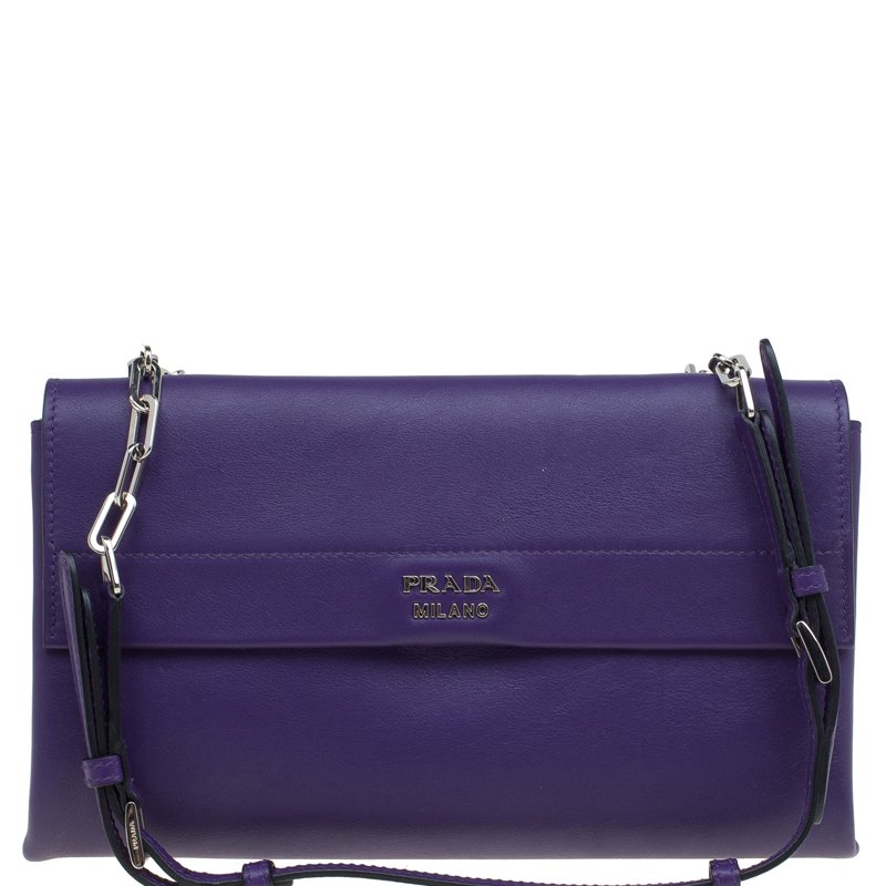 Pre Owned Prada Purple Lux Calf Leather Double Shoulder Bag