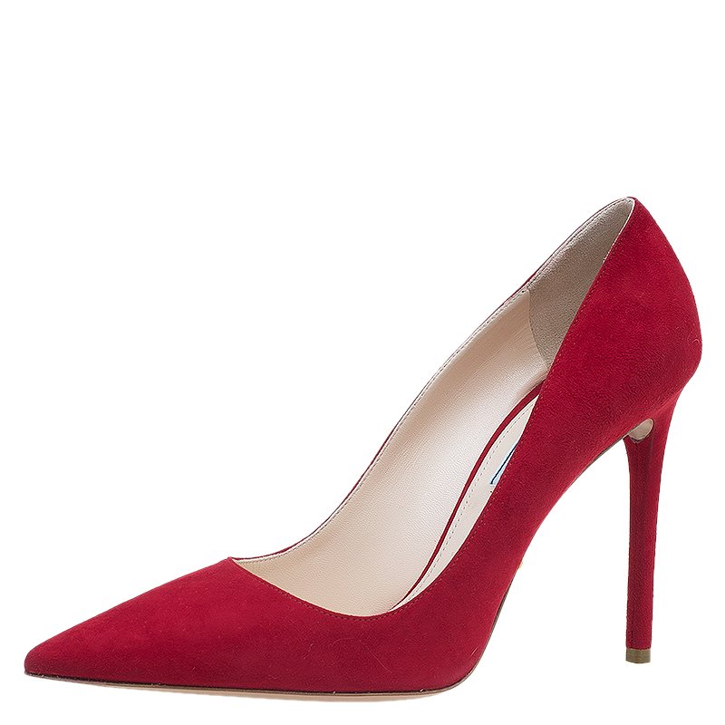 Prada Red Suede Pointed Toe Pumps Size 