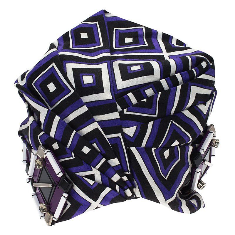 Prada Purple Printed Pleated Satin Turban Size M