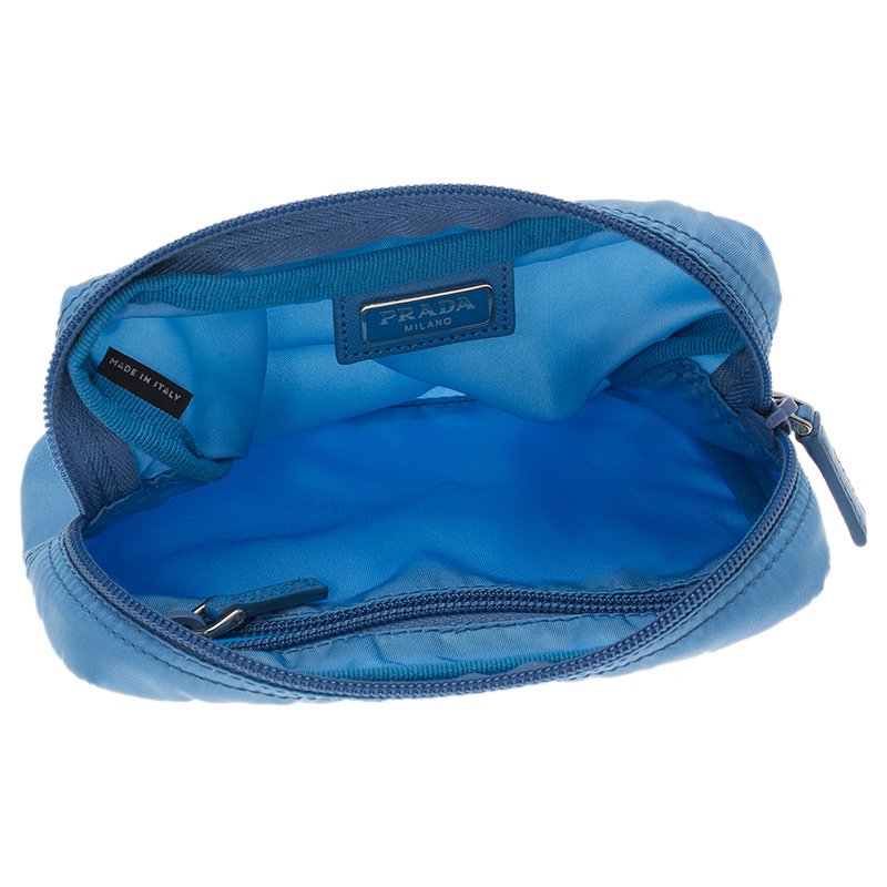 Prada Cosmetic Pouch Nylon Royal Blue in Nylon/Leather with Silver-tone - US