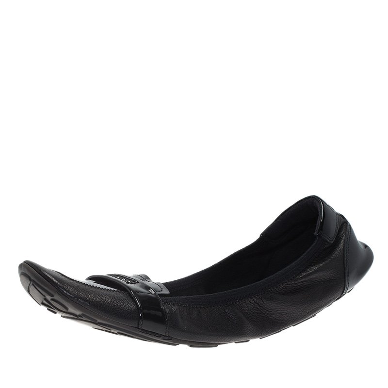 Prada Sport Black Patent Loafer Ballet Flats Size 38.5