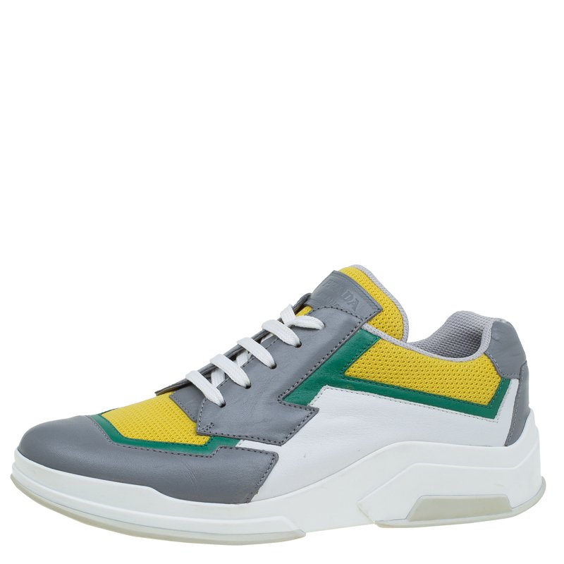 Pre Owned Prada Sport Multicolor Leather and Mesh Lace Up Sneakers Size 39.5