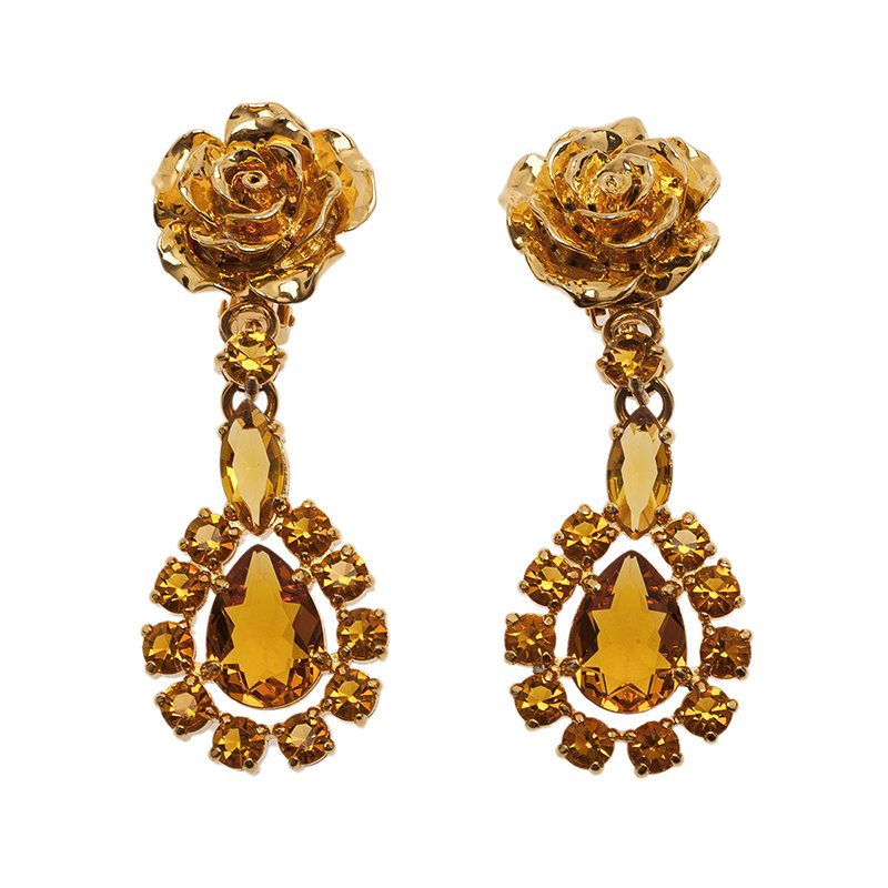 Prada Rose Gold Tone Crystal Resin Clip Earrings