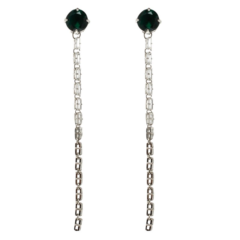 Prada Green Stone & Clear Crystal Long Earrings