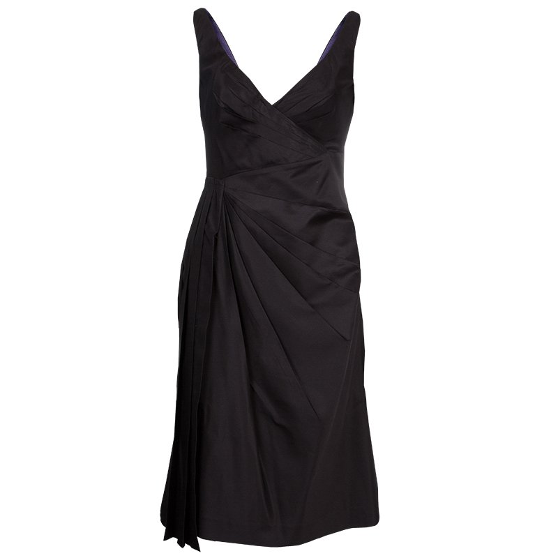Pre Owned Prada Dark Brown Silk Pleated Sleeveless Dress M